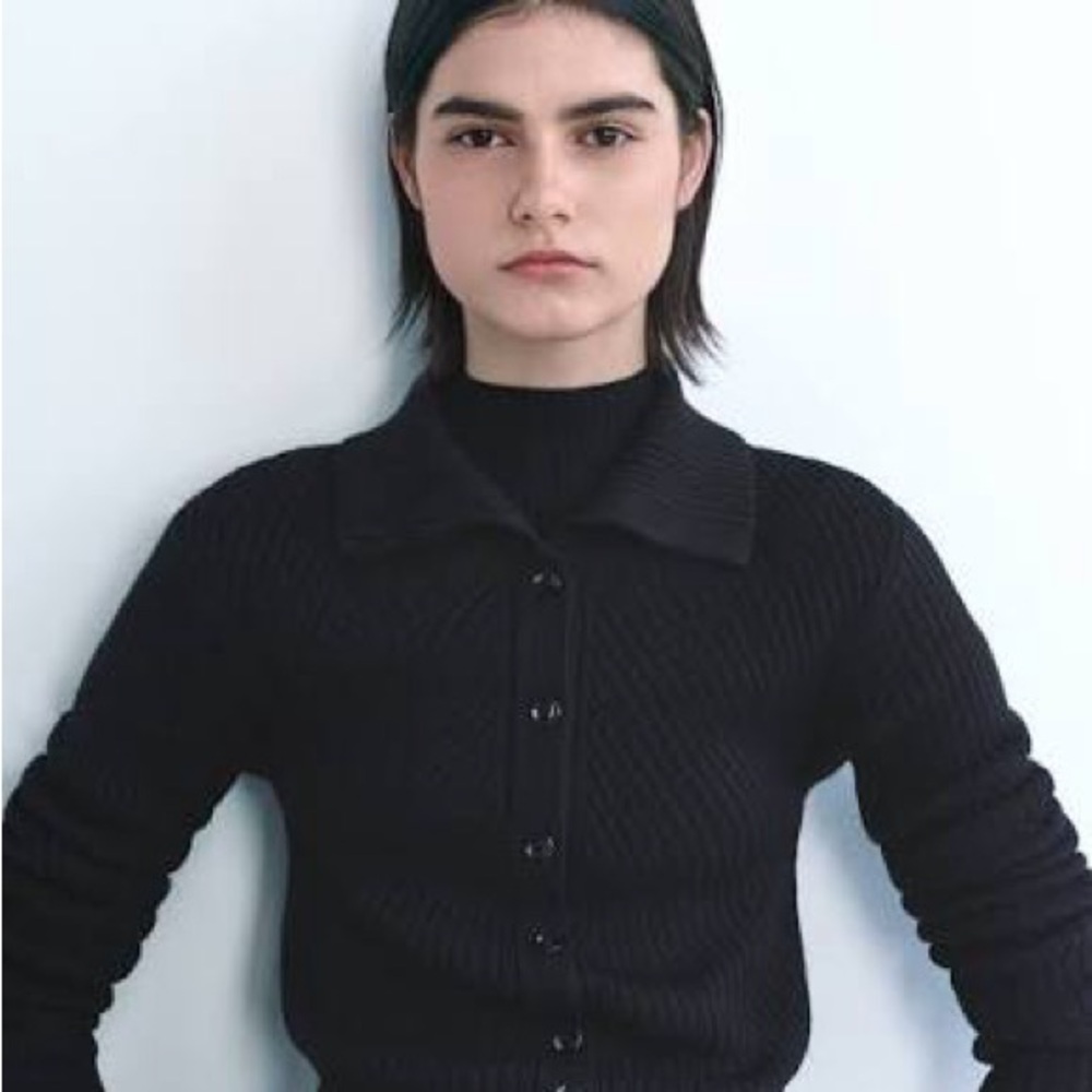 Collared neck black button up shirt